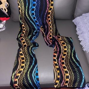 Chains  Print Sleeveless Jumpsuit, Casual Spaghetti Strap Wide Leg Jumpsuit,